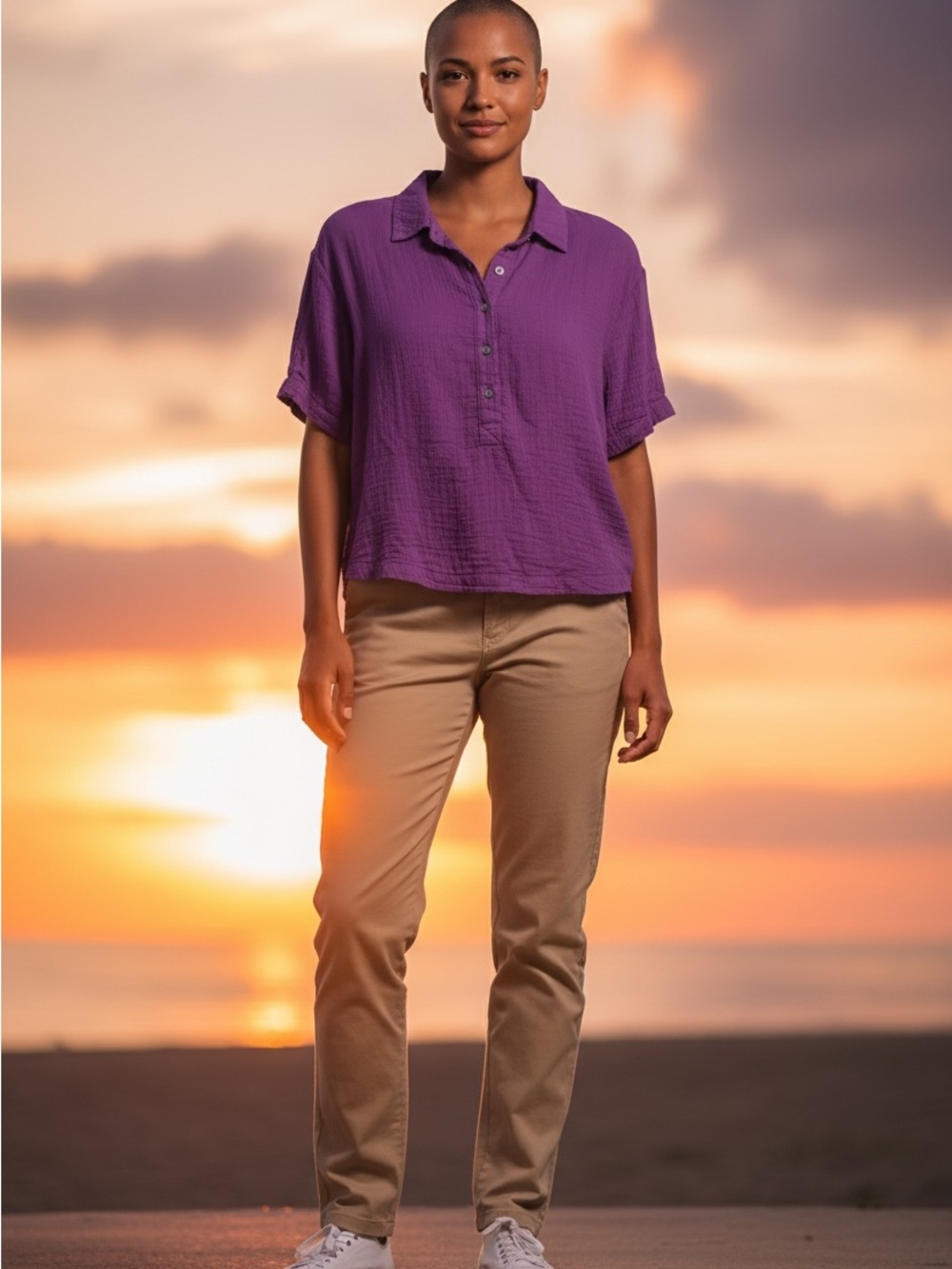 Time and Tru Pink/ soft Purple 100%Cotton Button-Front Shirt